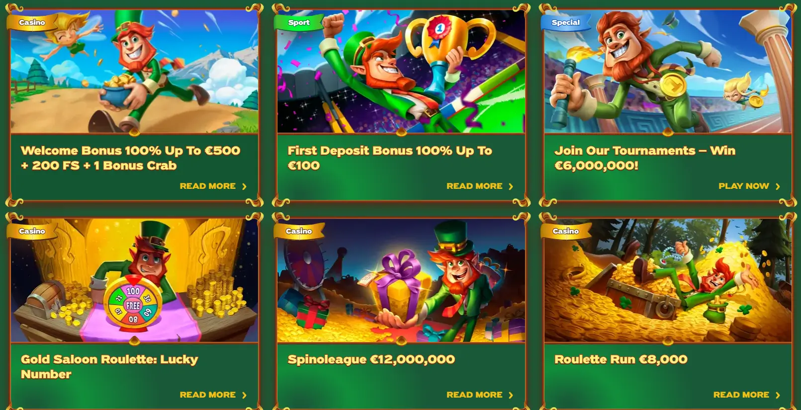 Greenluck Casino Promotionsseite mit Willkommensbonus Freispiele und Casino-Turniere